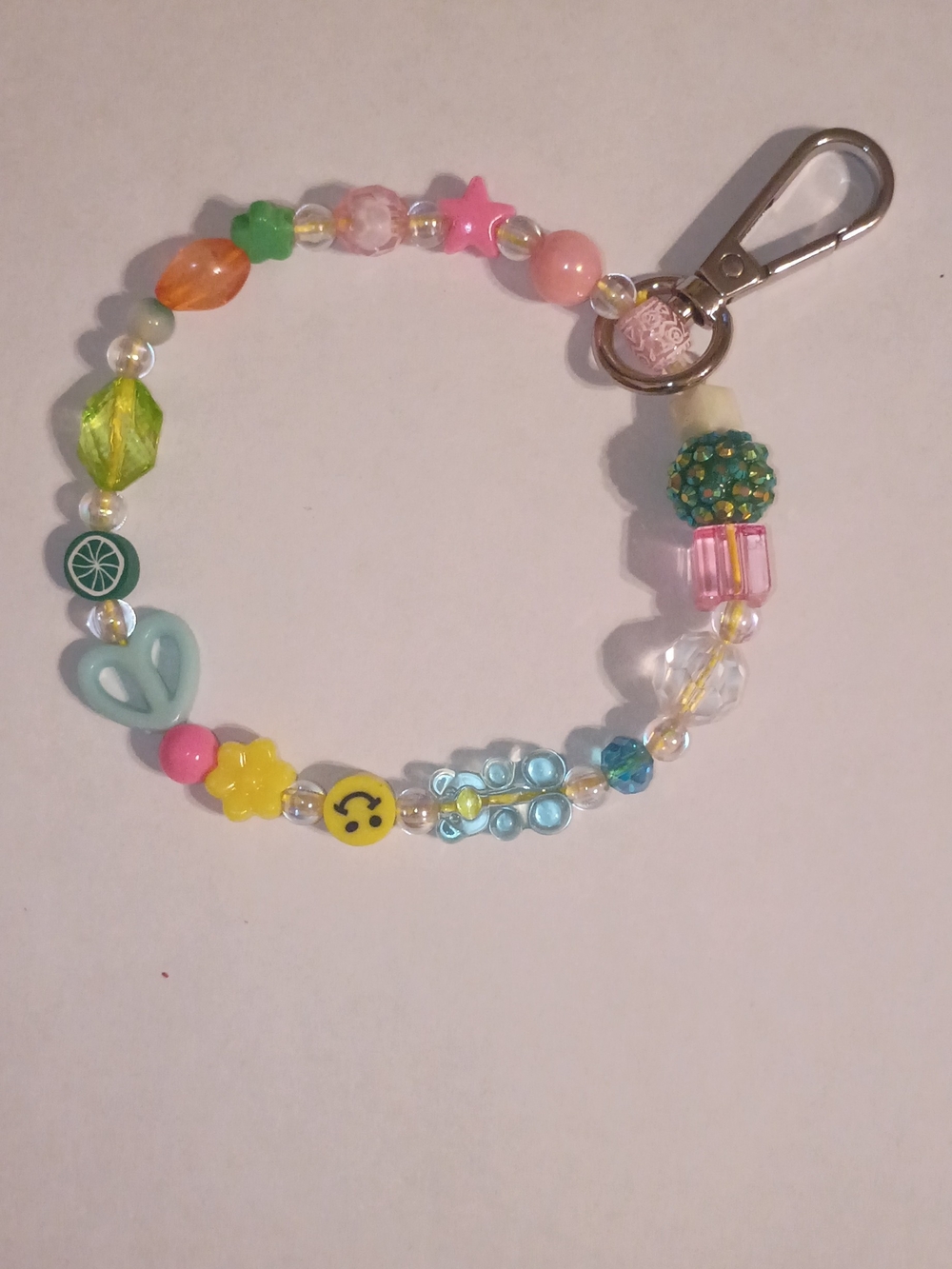 Kawaii Multicolor Beaded Keychain Bracelet Wristlet - Fun Pastel Bag Charm